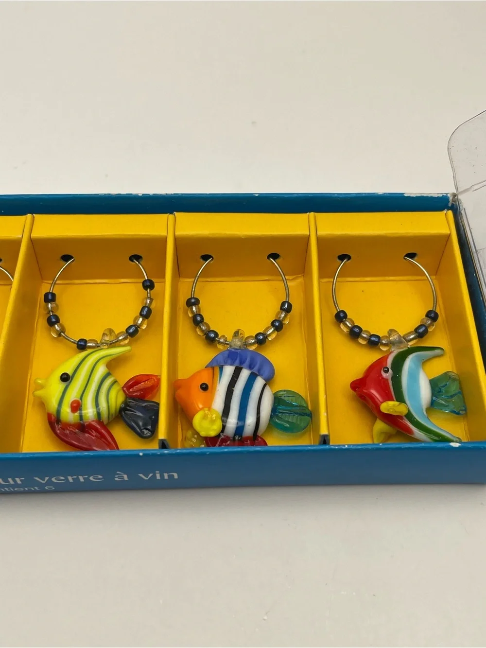 Pier 1 Imports, Multicolor, Glass Wine Charms, Set of 6 Tropical Fish